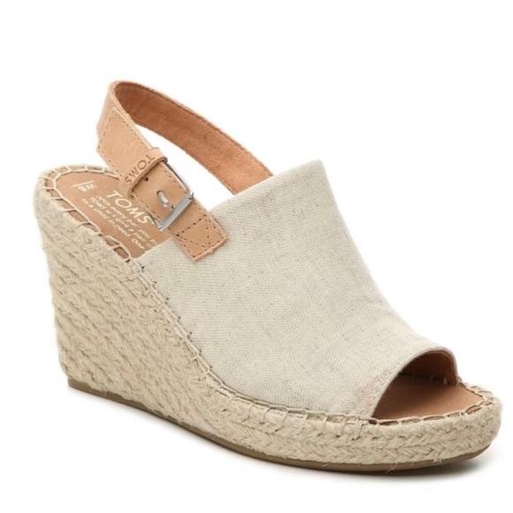 NWOB TOMS Monica Wedge Espadrille Sandal in Cream/ Tan Natural Hemp - Picture 1 of 9